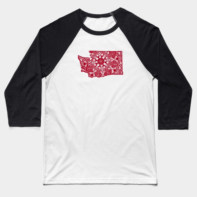 Red Washington State Gift Mandala Yoga WA Art Baseball T-Shirt by Get Hopped Apparel